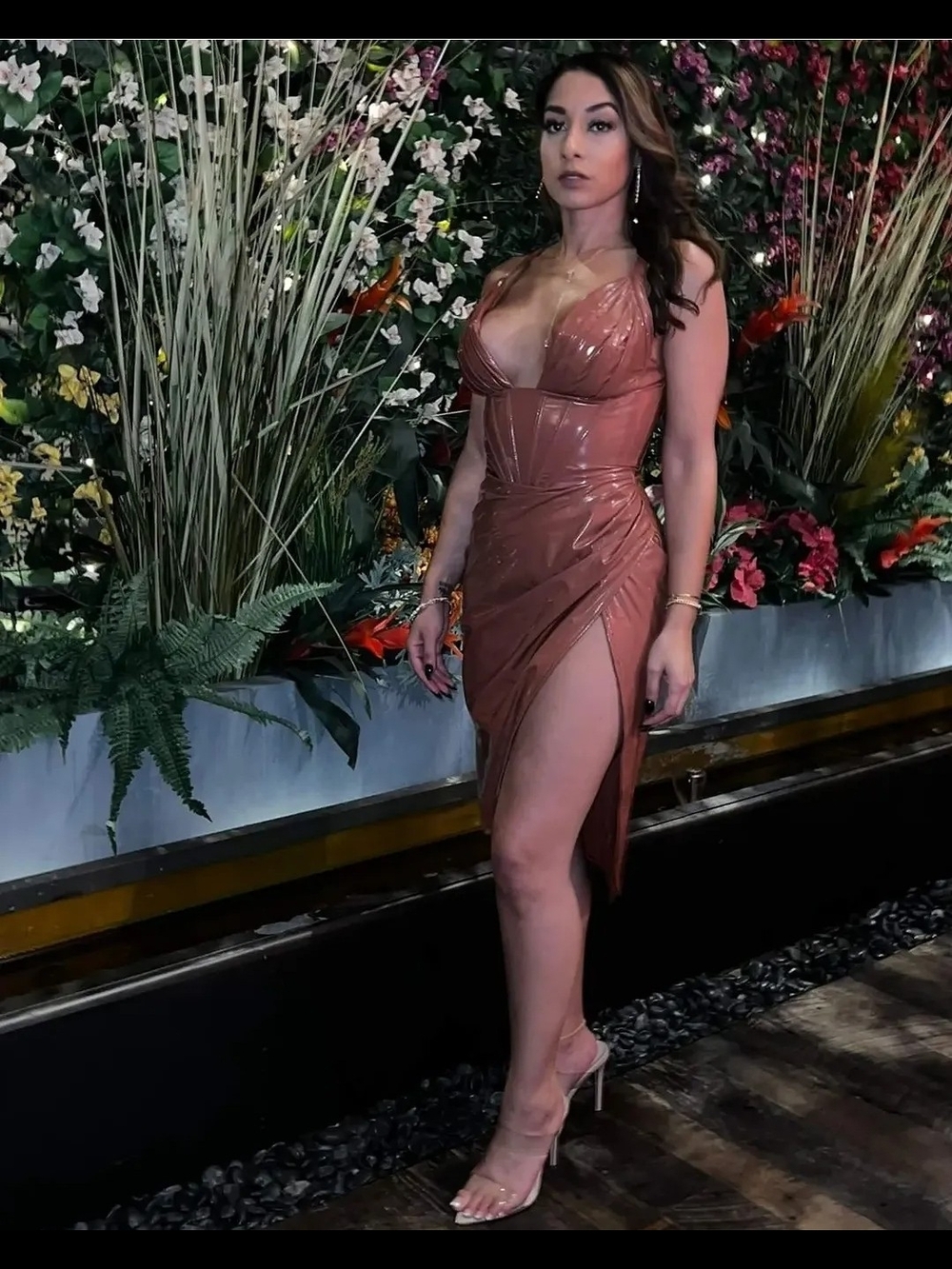 Fashion Nova High-Slit Dress in Cocoa